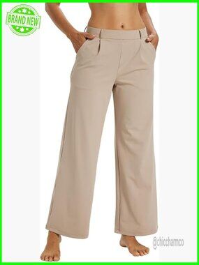 Wide Leg Trousers 29.5" Inseam Stretchy Work Pants Polyester Spandex